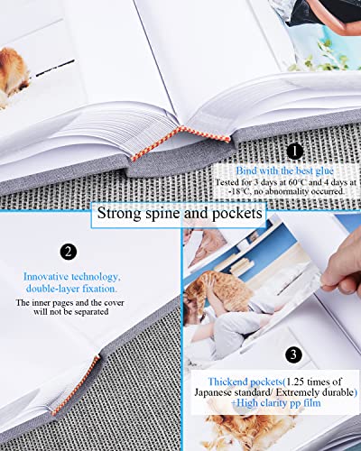 1DOT2 Photo Album for 4x6 Pictures with Writing Space, Grey | Holds 402 Photos,Linen Cover with Front Window, Acid-free Inner Pages, Ideal for Marriage Children Travel Family - color: Grey
