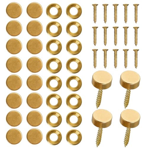 16 Pcs Brass Decorative Screw with Caps, 12 mm (1/2") Retro Mirror Screw, Self Tapping Upholstery Screws, Decorative Screws with Caps for Furniture Cabinet Door Window Painting Mirror Fixing