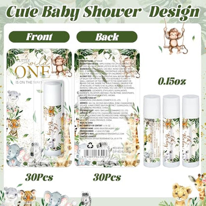 30 Pack Safari Baby Shower Games Prizes Party Gifts Bulk Lip Balms Favors for Winners Adults Guests Gender Reveal Favors Decorations Green Baby Shower Souvenirs Gift Bags Stuffers - style: Safari