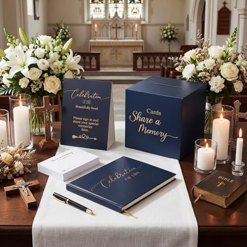 Engrowtic 64 Pcs Guest Book Set Funeral Guest Book Memorial Service, Blue - color: Blue