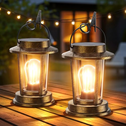 Solar Lanterns Outdoor Waterproof 2 Pack , Upgraded Solar Lights Outdoor, Bright Solar Powered Lanterns Decorative, Hanging Solar Lantern for Patio Garden Yard Path Porch Tree Decor(Antique Copper) - color: Classic Copper, size: 2 Pack