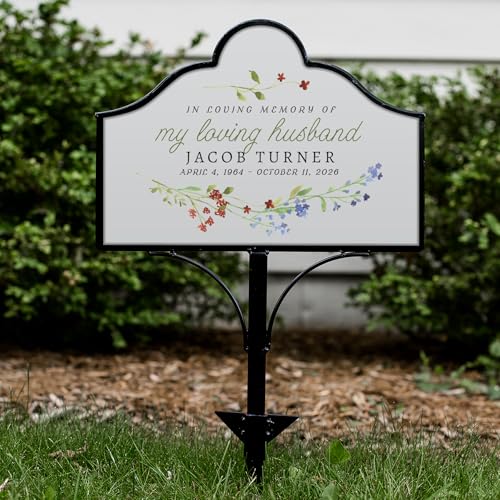 Personalized Garden Stake, Metal Memorial Plaque, in Loving Memory Gift - color: Floral