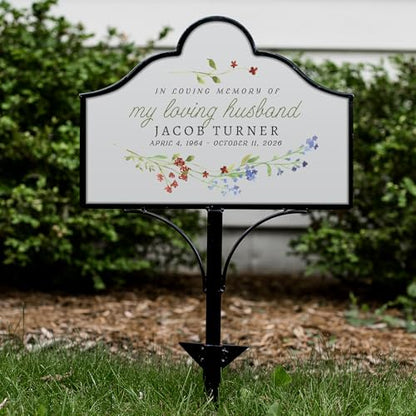 Personalized Garden Stake, Metal Memorial Plaque, in Loving Memory Gift - color: Floral