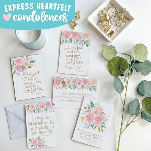 Hadley Designs Religious Sympathy Cards With Envelopes - 24 Christian Sympathy Cards Bulk, Bereavement Card Religious, Christian Sorry For Your Loss Card, Thinking Of You Heartfelt Condolences - style: Floral Pink Blush 24 pcs