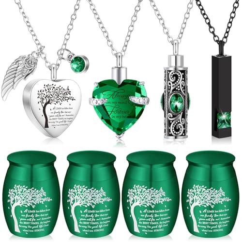 Shimeyao Set of 8 Small Urns for Human Ashes Cremation Urns Keepsake Ash Holders Family Tree Memorial Heart Locket Waterproof for Adults Women Men Loved Ones(Dark Green) - color: Dark Green