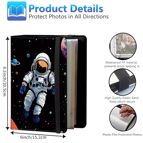 Photo Album 3.5x5 80 Photos Small Capacity PU Leather Cover, Astronaut in Outer Space Mini Photo Album 3.5x5 with Elastic band, Birthday Christmas Photo Albums Wedding Anniversary - color: Astronaut in Outer Space, size: 3.5*5 Holds 80 Photos