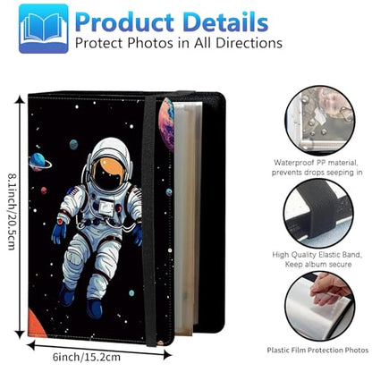 Photo Album 3.5x5 80 Photos Small Capacity PU Leather Cover, Astronaut in Outer Space Mini Photo Album 3.5x5 with Elastic band, Birthday Christmas Photo Albums Wedding Anniversary - color: Astronaut in Outer Space, size: 3.5*5 Holds 80 Photos