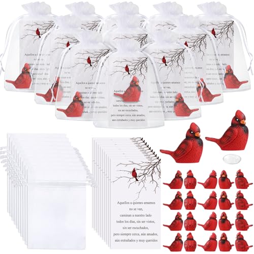 VioraWhite Cardinal Memorial Gift Resin Red Bird Cardinal Figurines Funeral Favor Memorial Gift Remembrance Poem Card for Family Friend Guest Garden Craft Cake Topper Decor(Spanish) - style: Spanish