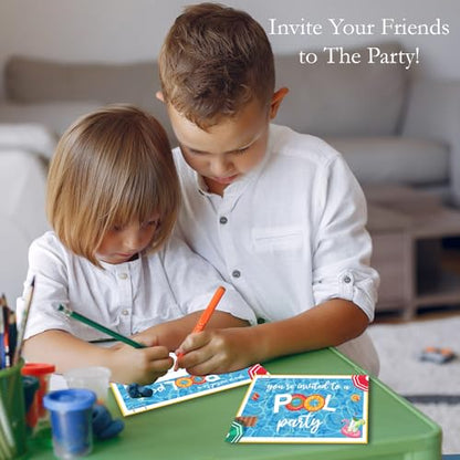 Pool Party Birthday Invitations 20Pcs with Envelopes Fill-in Cards - color: Blue Pool