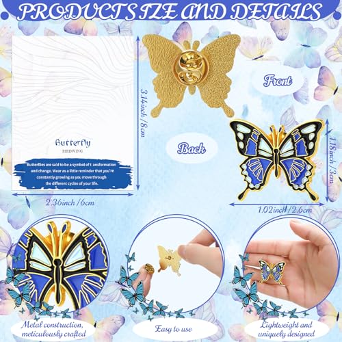 60 Sets Funeral Favors for Guests Butterfly Enamel Lapel Pins with Prayer Poem Memorial Cards Celebration of Life Gifts - color: Blue, style: Classic