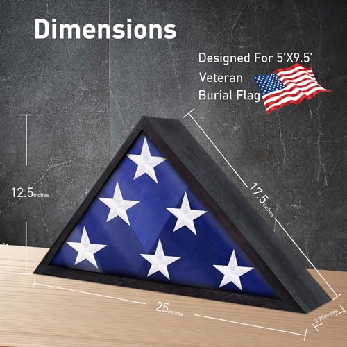 ASmileIndeep Flag Display Case - 5' x 9.5' Funeral & Military Flag Shadow Box with HD Tempered Glass and Wall Mount, Folded Triangle Flag Holder Frame for Veterans, Black - size: For 5' x 9.5' Flag-Black