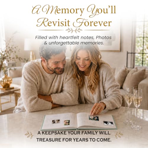 Wedding Guest Book, 100 Blank Pages, 9×7" Gold Foil Hardcover - color: Green