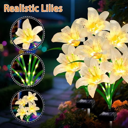 Solar Lights Outdoor, Gift For Women Mom Grandma Wife Daughter Friends, 4 Pack 16 Solar White Lily Flower Lights, Solar Flower Light Waterproof, Outside Decor Stake Light for Landscape Yard Patio Lawn - style: Solar White Lily