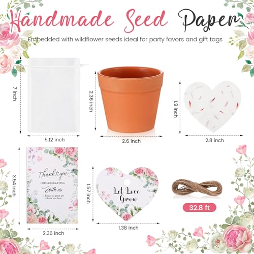 50 Sets Wedding Gifts for Guests Heart Shaped Seed Paper Baby Shower Seed Packet Party Favor Plantable Paper Thank You Cards Mini Terracotta Pots and Organza Bags for Bridal Shower Party Favor
