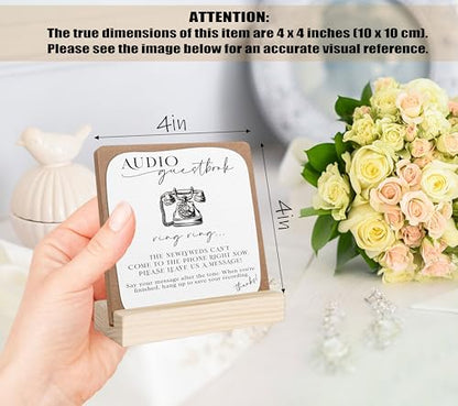 Guest Book Phone Sign, Wedding Signs for Ceremony and Reception, Bridal Shower Centerpieces for Tables, Marriage Reception, Bridal Shower Party Favors, Wedding Sign with Wooden Base - color: audio guestbook2