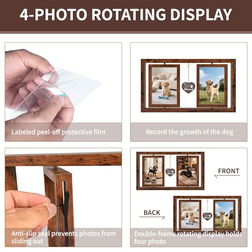 ATOBART Pet Memorial Gifts Twin Rotating Wooden Picture Frames - color: Brown