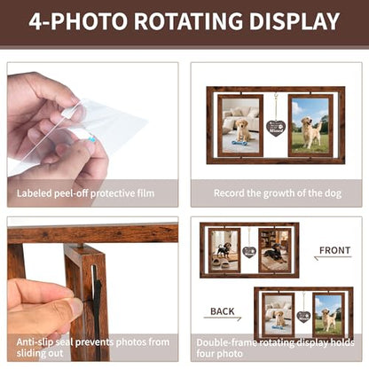 ATOBART Pet Memorial Gifts Twin Rotating Wooden Picture Frames - color: Brown