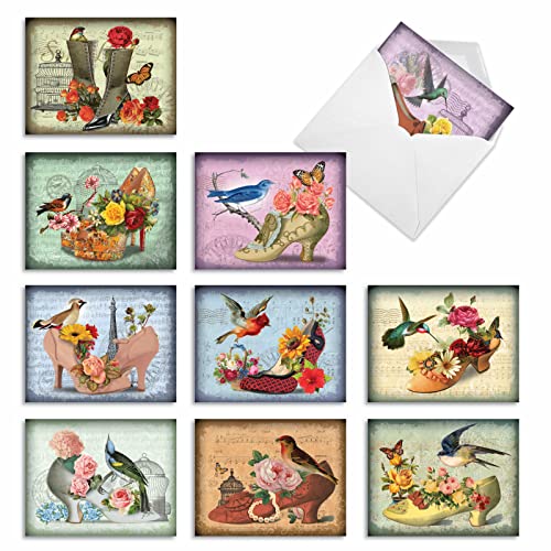The Best Card Company - 10 Blank Note Cards for Women (4 x 5.12 Inch) - Assorted Fashion Greeting Cards for All Occasions - Fancy Footwork M2347OCB - style: Fancy Footwork