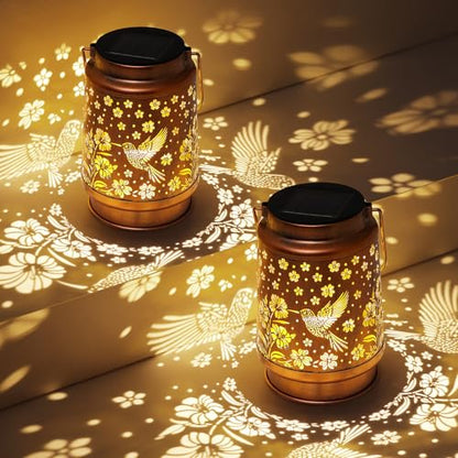 Hummingbird Solar Lanterns Outdoor Waterproof Garden Decor Birthday Gifts for Women Mom Grandma Hanging Solar Lights Metal Lantern Decoration Outside for Porch,Patio,Yard,Backyard - style: J. 1 Pack Hummingbird Lantern
