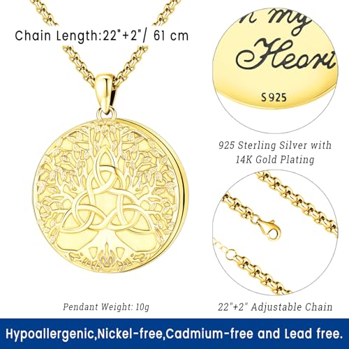 Picture Locket Necklace for Women Men Rose 14K Real Gold 925 Sterling Silver Jewelry Heart Locket Necklace that Holds Pictures Tree of Life Viking Wolf Celtic Knot St Christopher St Michael Pendant - color: I2-8-Celtic Locket-K Gold