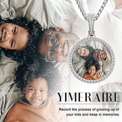 YIMERAIRE Customized Picture Necklace Personalized Circle Chain - color: 01 Circle Pendant(Silver)+Cuban Chain 0171
