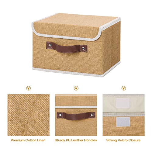 ANMINY Fabric Storage Box Bins with Lids, Khaki, 10"x8"x7" - color: Khaki, size: Small (Pack of 1)