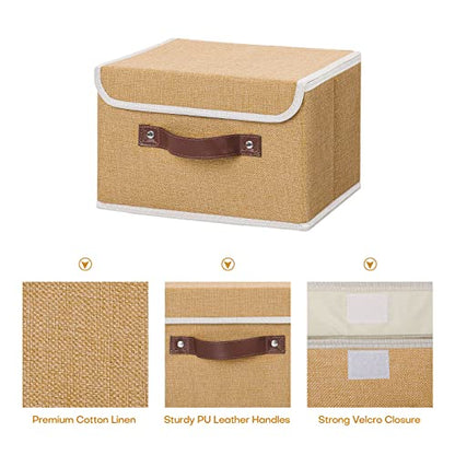 ANMINY Fabric Storage Box Bins with Lids, Khaki, 10"x8"x7" - color: Khaki, size: Small (Pack of 1)