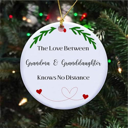 Grandma and Granddaughter Christmas Ornament Keepsake, The Love Between Grandma & Granddaughter Knows No Distance, Grandmother Ornament Gifts Double-Side Printed 3” Ceramics Ornament - color: Grandmother & Granddaughter