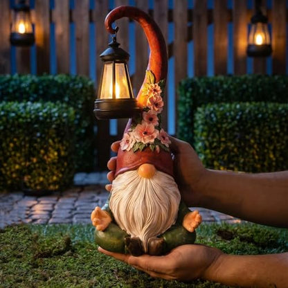 Solar Garden Gnome Statue, 13.1 Inch Zen Gnome with Lantern for Yard Decor - style: Zen Gnomes 13.1in