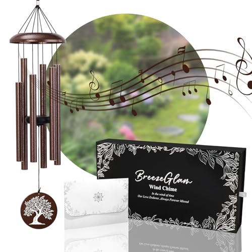 32" Memorial Wind Chimes Outdoor Deep Tone, C Major Tuned Aluminum Wind Chime with Gift Box & Message Envelope, Sympathy Wind Chime for Garden Patio Hanging Decor, Tree Pattern, Bronze | Wind Chimes for Outside | 32 Inch Deep Tone | C Major Tuned | Memori