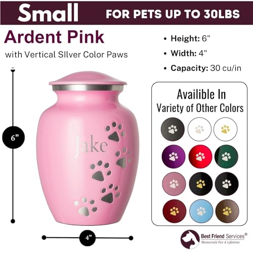 Ottillie Premier Pink/Pewter/Vert Urn, up to 25lbs - color: Ardent Pink, Vertical Pewter Paws, size: Small
