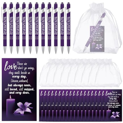 Yeaqee 150pcs/50set Funeral Favor Pen Poem Card for Guests, Purple, Candle - color: Purple, style: Candle