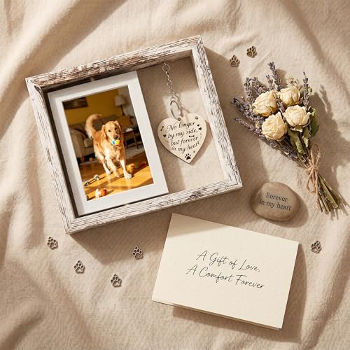 Dog Memorial Gifts for Loss of Dog - White 4x6 Rotating Wooden Picture Frame - Pet Memorial Gifts - Loss of Cat Sympathy Bereavement Remembrance Gift - color: White