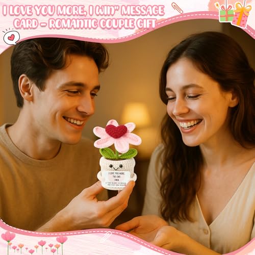 Anniversary Gifts for Woman Men Boyfriend Girlfriend- I Love You More Crochet Flower Couples Gift for Him Her Wife Husband, Romantic Valentine Engagement Wedding Long Distance Birthday - color: Love1