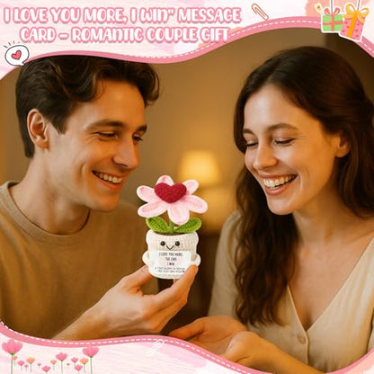 Anniversary Gifts for Woman Men Boyfriend Girlfriend- I Love You More Crochet Flower Couples Gift for Him Her Wife Husband, Romantic Valentine Engagement Wedding Long Distance Birthday - color: Love1