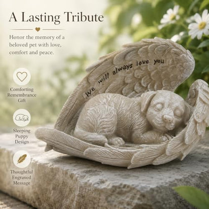 Comfy Hour 8.2 Inch Dog Angel Statue, Sleeping Pet Memorial | Dog Bereavement Gift, Angel Wings, Gray Resin, We Will Always Love You Inscription, Shelf Or Mantel Decor