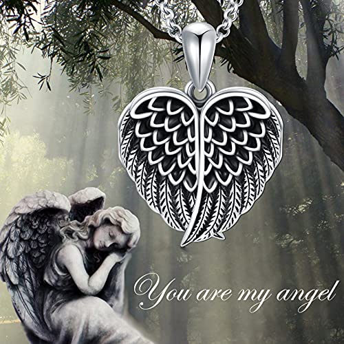 SOULMEET Angel Wing Heart Locket Necklace that Holds Picture Photo Locket Pendant You are My Angel Sterling Silver/Gold - style: A1-Angel wing locket only