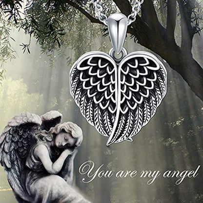 SOULMEET Angel Wing Heart Locket Necklace that Holds Picture Photo Locket Pendant You are My Angel Sterling Silver/Gold - style: A2-Angel wing locket+photo