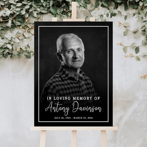 VIRAGIL Custom Funeral Welcome Sign, Black Memorial Sign, 24" W x 18" H, Plastic, Customizable Text & Photo, In Loving Memory - color: Design 20
