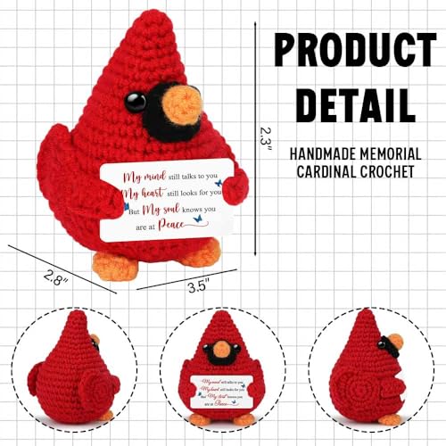 Cardinal Gifts for Women – My Mind Still Talks to You Handmade Crochet Cardinal, Memorial and Sympathy Gifts for Loss of Loved One, Bereavement Christmas Stocking Stuffers for Adults