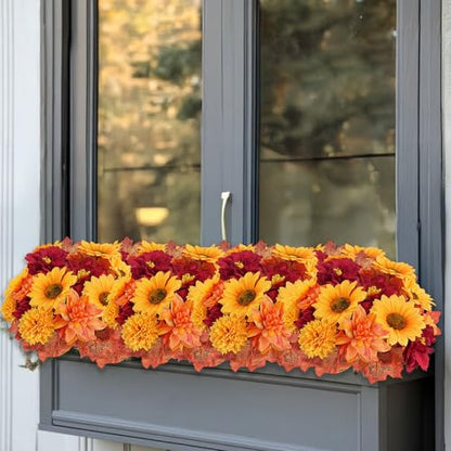 6Pcs Fall Artificial Sunflowers and Mums Cemetery Flowers for Grave - color: Fall Dahlia