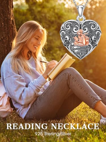Midari Personalized Heart Locket Necklace That Hold 2 Pictures 925 Sterling Silver Oxidized Photo Necklace Memory Custom Photo Lockets Necklaces Jewelry Gifts for Family Women Lover Mom Dad - color: Book Lover, style: Locket+Photo+Text