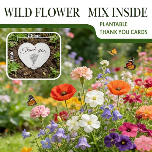 50 Pcs Plantable Seed Paper Hearts with Wildflower Seeds, Growable Thank You Cards for Bridal Showers, Weddings, Holidays & Small Business - color: 50 pcs