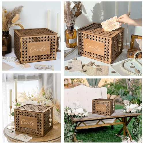 Wooden Wedding Card Boxes for Reception, Vintage Gift Card Box for Party