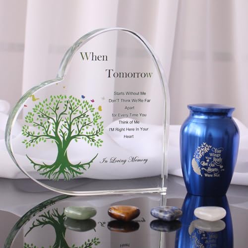 Tree of Life Small Urn,Crystal Heart Mini Urn with Blue Tiny Urn & Four Heart-Shaped Stones,Small Keepsake Urns for Human Ashes Memorial Urn for Mom/Dad's Ashes Tiny Cremation Sharing Urn