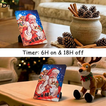DEMAGNNIE Lighted Canvas Art 6H Timer 8x6 Santa Tabletop Wall Dual Use - color: Santa Christmas Gifts, size: 8"L x 6"W