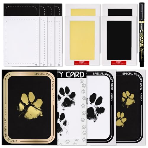 Clean-Touch Paw Print Kit for Dogs & Cats, Inkless Paw and Nose Print Set - Mess-Free Ink Pad Keepsake with Frames for Pet Memories(4 Pack/Large/Golden) - color: Golden, size: Large(4 Pack)