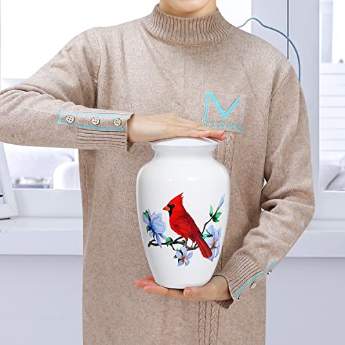 Cremation Urns for Human Ashes Adult Female and Male, Large Cardinal Urn | White Metal Memorials Urn, Clean Interior, Secure Screw Lid, Engravable Funeral Urns, 220Lbs Capacity, with Velvet Bag - size: 1 Adult Urn (200 lbs capacity)