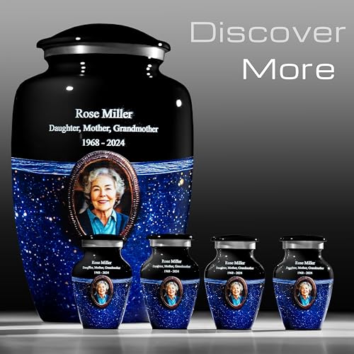 Blue Galaxy Photo Urn for Human Ashes – Personalized Cremation Tribute with Portrait, Name & Dates, Starry Sky Memorial Keepsake, Made in USA (Large) - size: Large