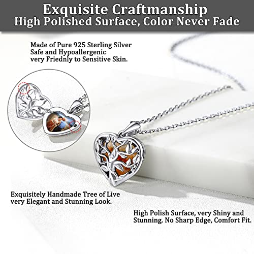 Bestyle Sterling Silver Heart Locket Necklace for Women, Dainty Cute Small Heart Locket Pendant in Gold/Rose Gold/Silver, Love Statement Jewelry Gift for Mother Wife - color: E1. Tree of Life-Silver-Locket Only, NO Custom